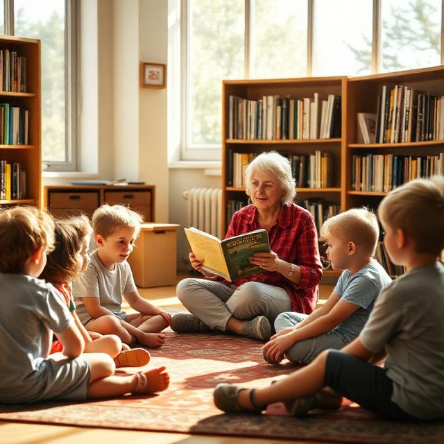 A parent reading to grandchildren
