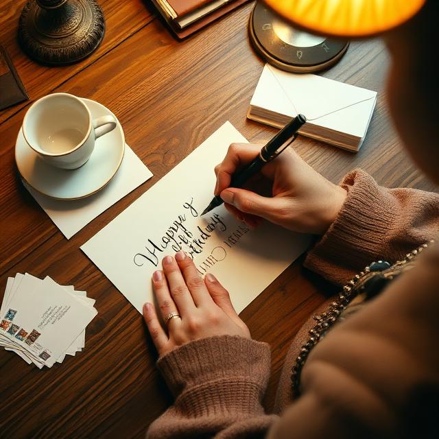 Eleanor writing a handwritten card