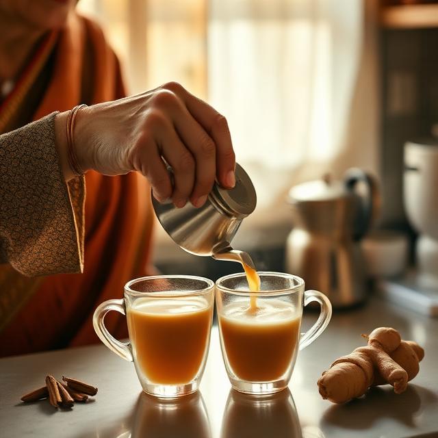 A parent in a moment of quiet ritual with chai
